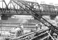 Building Locks and Dam 15 in 1934.