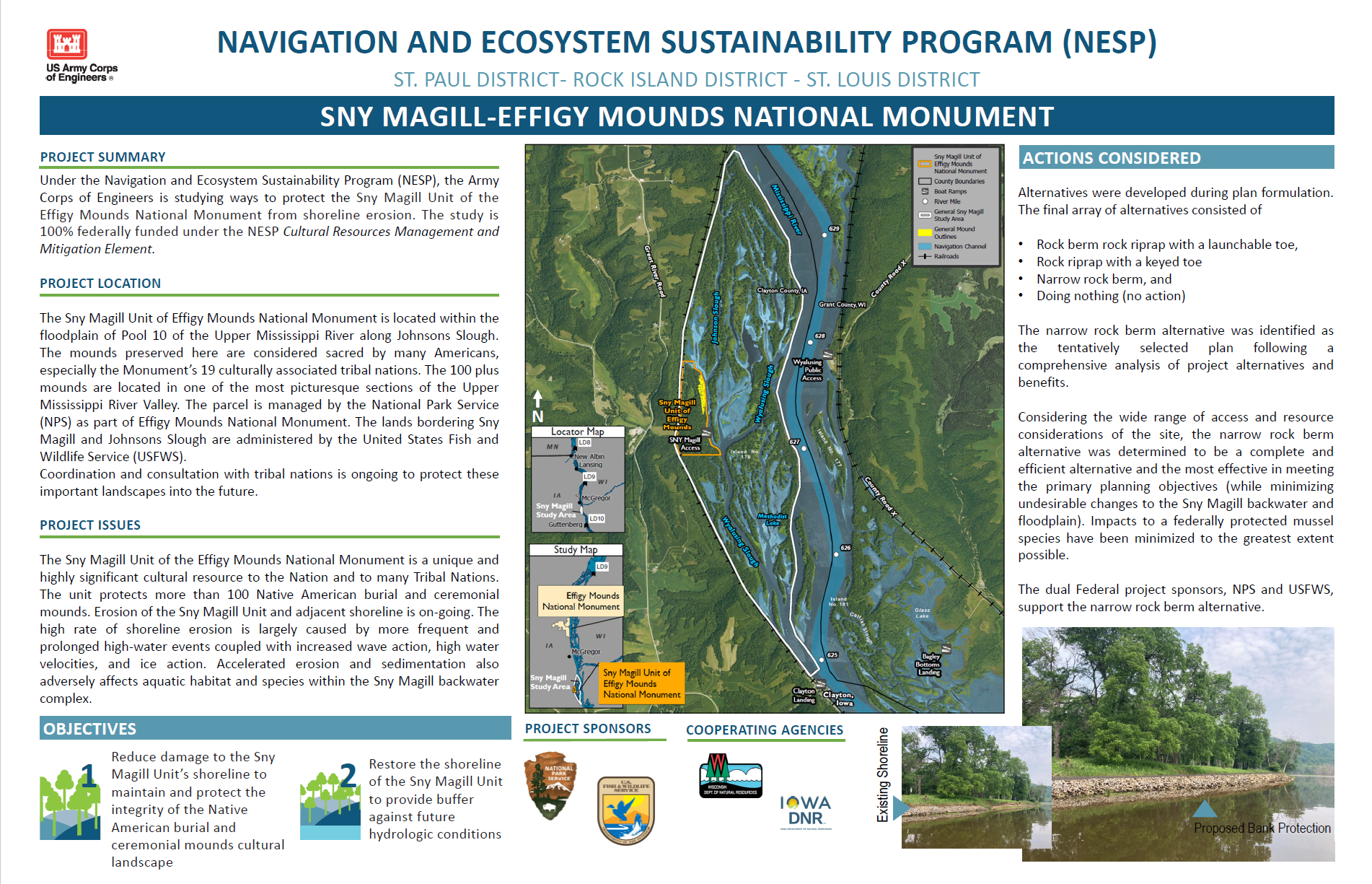 A placemat showing details of the Sny Magill - Effigy Mounds National Monument project.